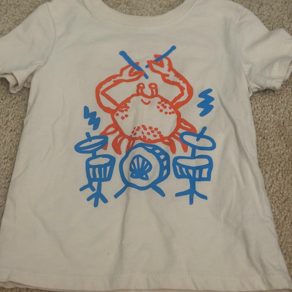 Kids White Shirt with Crab and Drum Print